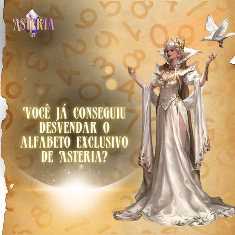 Arte criada para o Instagram da Asteria, Aqui tem uma chamada para interação “Você já desvendou o alfabeto exclusivo da Asteria”?