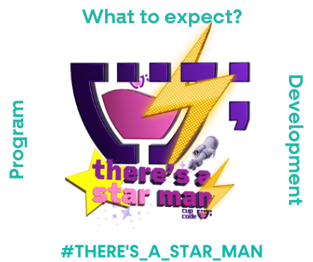 There star man logo with Cupcode logo and an astronaut next to it