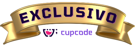 Uma moldura dourada com o texto exclusivo com a logo da cupcode em baixo