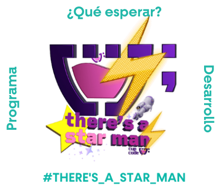 Logo there star man con el logo de cupcode y un astronauta al lado